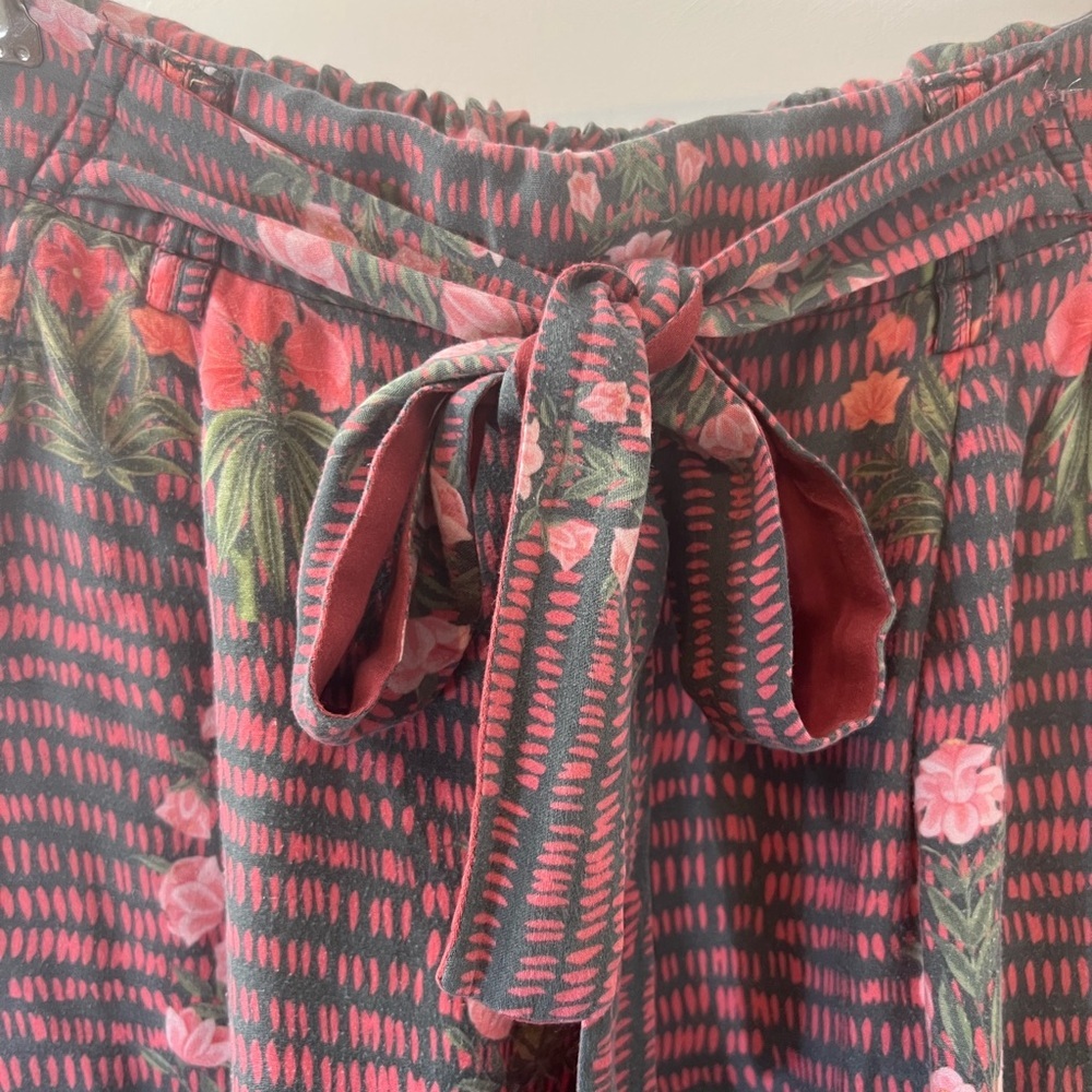 Anthropologie Floral Striped Women's Pants size small, tie waist wide leg - Picture 5 of 7